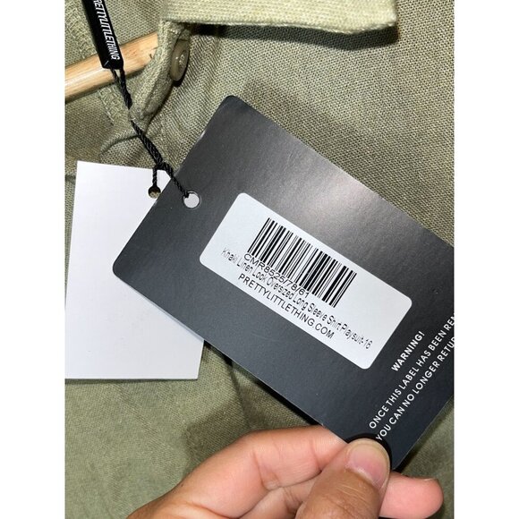 NWT PrettyLittleThing Khaki Linen Look Oversized Long Sleeve Playsuit Size 12 - Picture 8 of 13